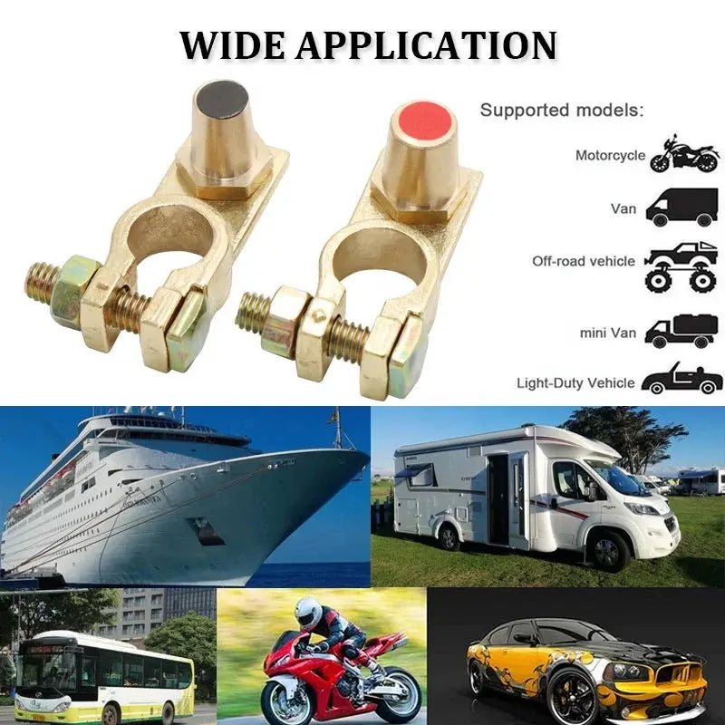 Battery Cable Terminal Clamps (1 Pair) – 12V/24V Marine Style Posts + Anti-Corrosion Washers – Positive 17–19mm / Negative 15–17mm Tuck's Performance