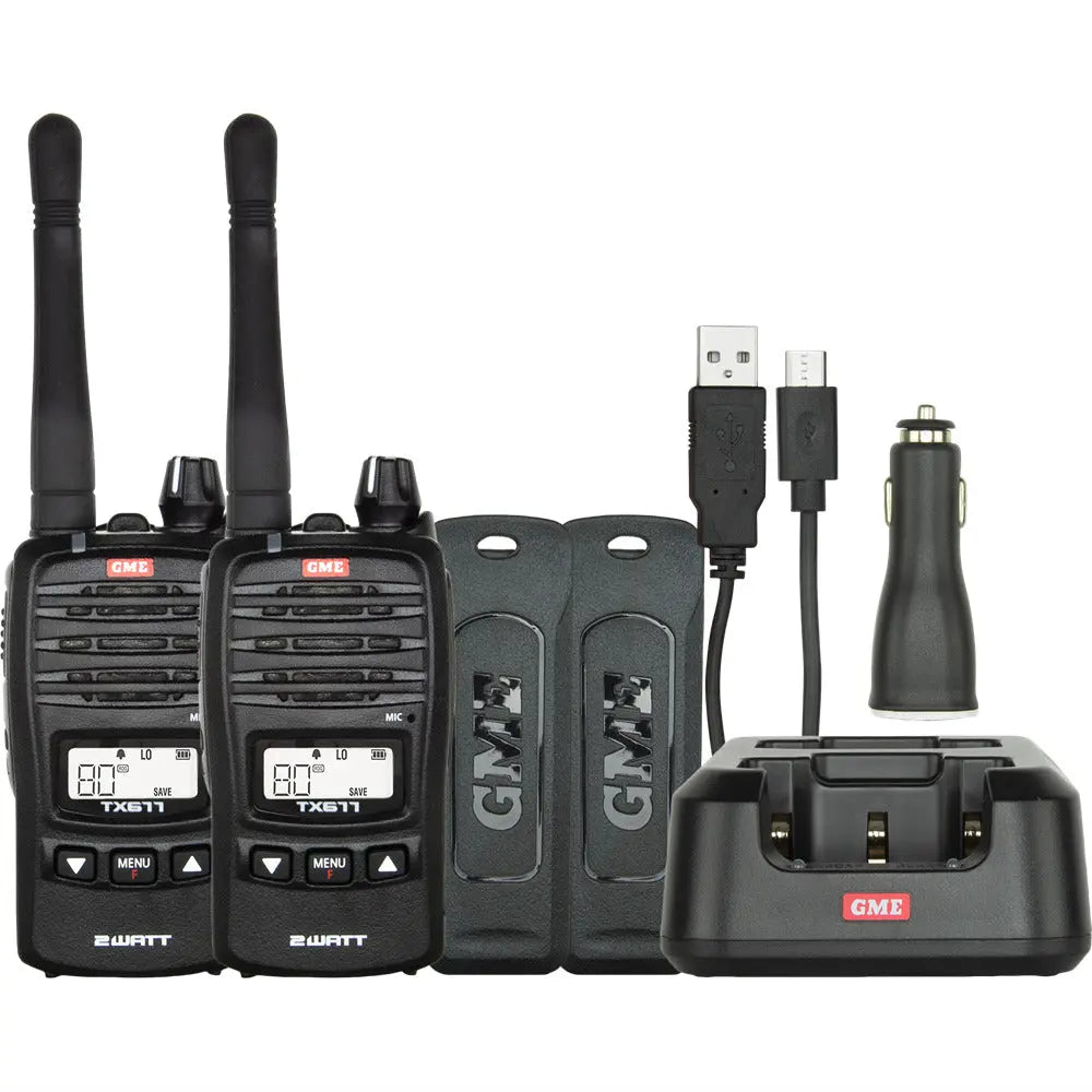 GME TX677TP Handheld UHF Radio Twin Pack – 2W Rechargeable, USB Charging | 2-Year Warranty Tuck's Performance
