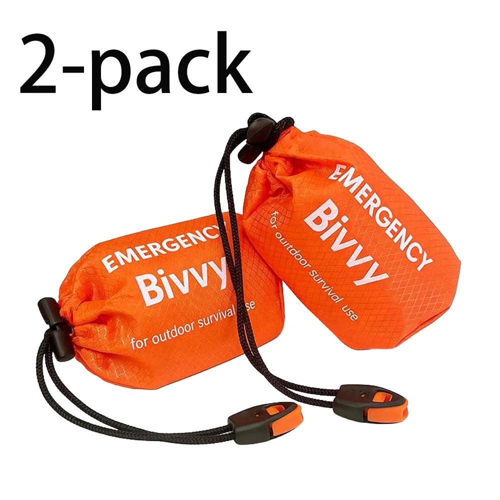 Emergency bivvy thermal survival sleeping bag - 2 pack orange with whistles
