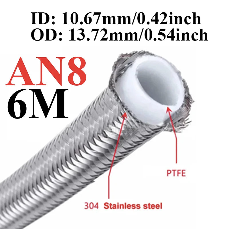 1M/3M/4M/6M AN3 AN4 AN6 AN8 AN10 Racing Hose 304 Stainless Steel Braided PTFE Brake Hose E85 Fuel Oil Line Oil Cooler Hose Pipe Tuck's Performance