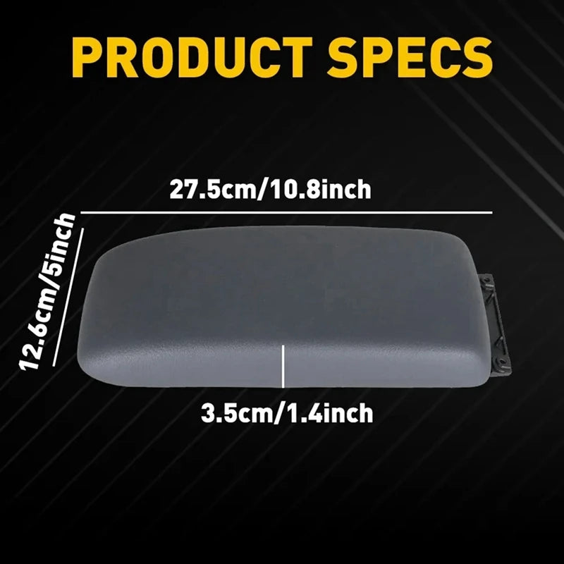 Console armrest lid dimensions 27.5 cm long, 12.6 cm wide, 3.5 cm thick