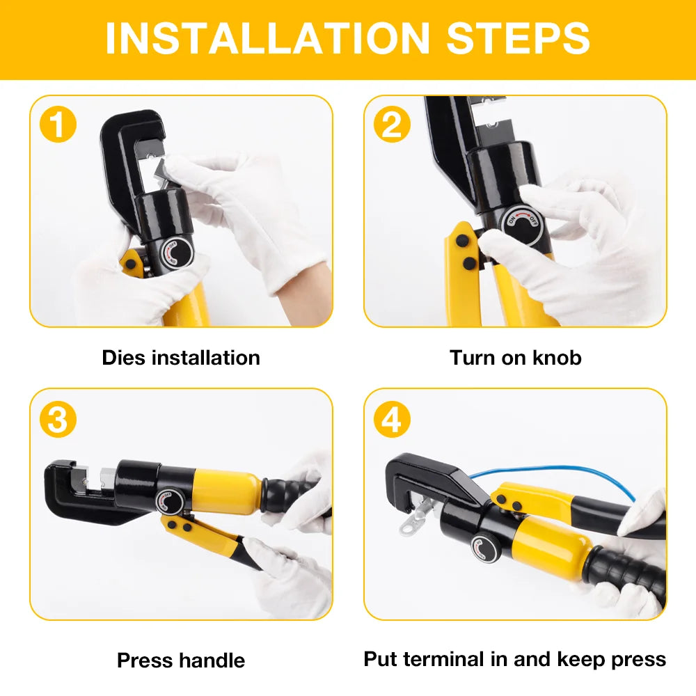 4-70mm² Home Hydraulic Pliers Pressure 10T Crimping Tools DIY Cable Terminal Wiring Pliers Cordless Crimping Pliers with Gloves Tuck's Performance