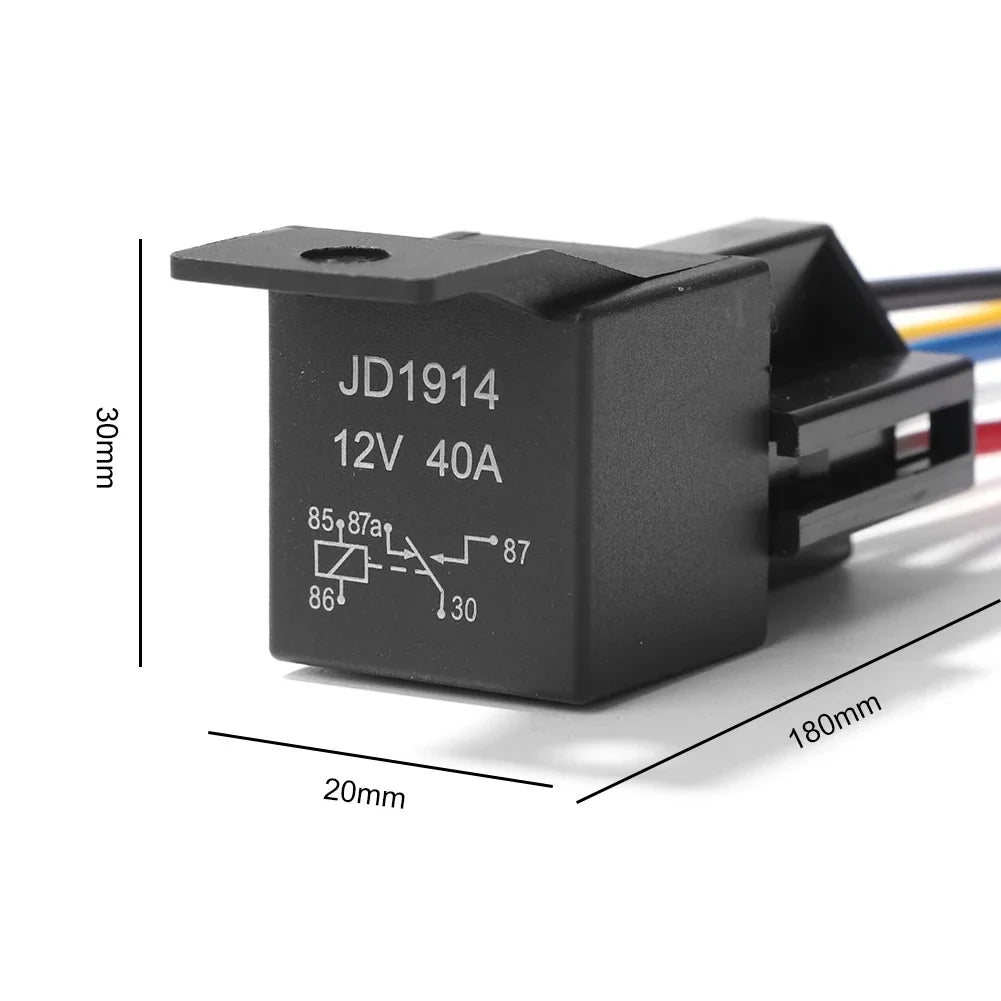 5Pcs Waterproof Automotive Relay 12V 24V 5Pin 40A Car Relay with Black Red Copper Terminal Auto Relay Socket SPDT Harness Cable Tuck's Performance
