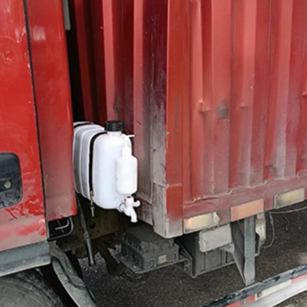 9L fresh water tank with tap and soap dispenser - fitted to a truck body