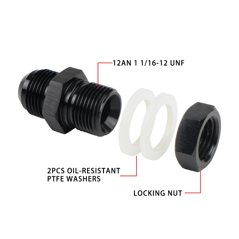 AN Fuel Cell / Tank Bulkhead Fitting with Nut & Washer | AN6 to AN12 Tucks Performance