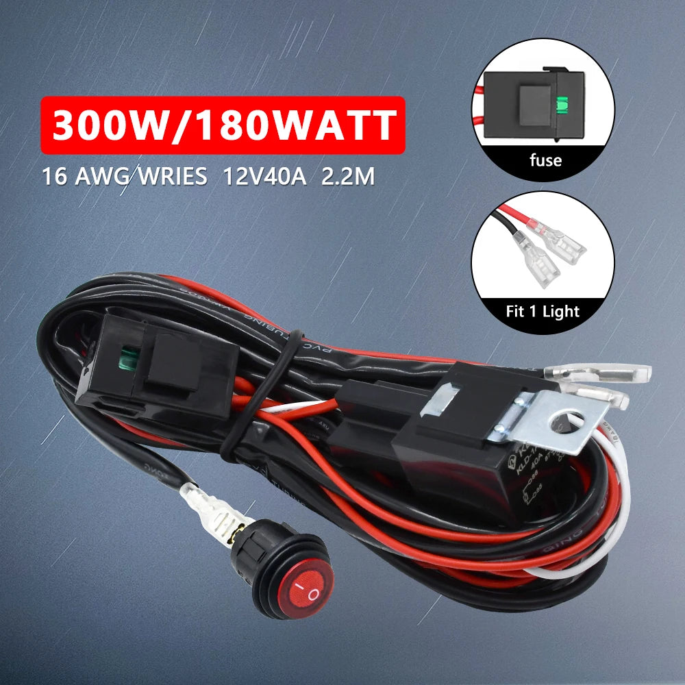LED Light Bar Wiring Harness - 300W, Relay & Switch, 12V Tucks Performance