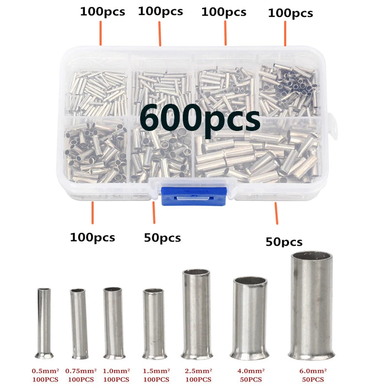 970pcs Copper Connecting Pipe Wire Joint Small Copper Tube Terminal Cable Lug Bootlace Ferrule Kit With Heat Shrink Tube Plier Tuck's Performance