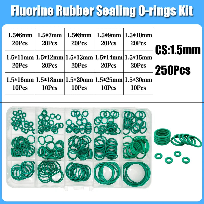 250s Green FKM O Ring Sealing Gasket Heat Resistance High Hardness Corrosion CS 1/1.5/2/2.4/3.1 Fluorine Rubber Seal O-rings Kit Tuck's Performance
