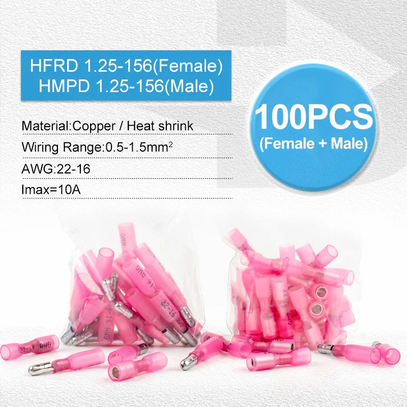 Insulation Spade/Bullet Splice Crimp Terminals Kit Outdoor Waterproof Heat Shrink Female & Male Butt Terminal Wire Connectors Tuck's Performance