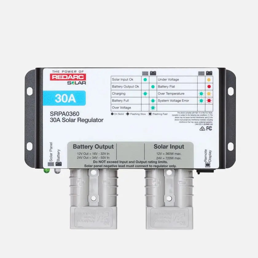 The SRPA0360 - REDARC 30A Solar Regulator with Anderson Plug Connection Pro link