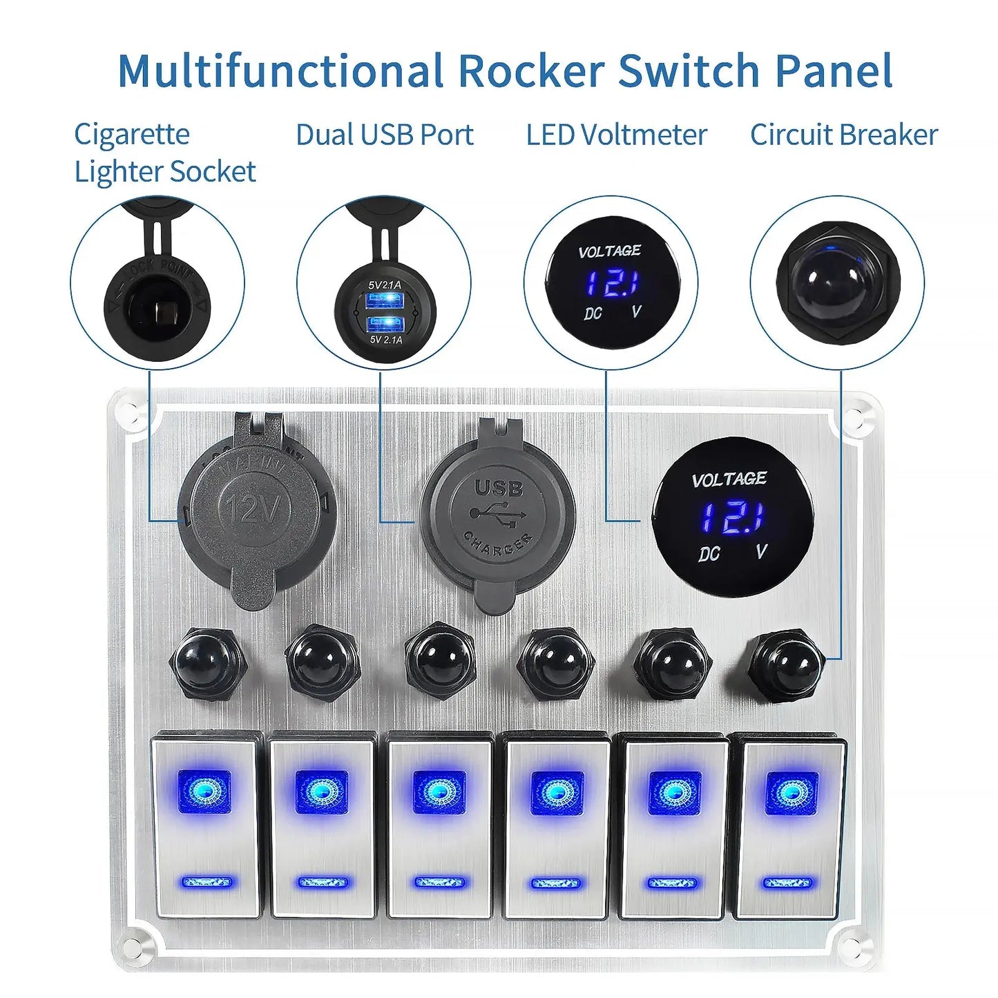 Waterproof Boat Marine Switch Panel With Overload Protector Led Digital Voltmeter Rocker Switch Panel Toggle switch panel Tuck's Performance