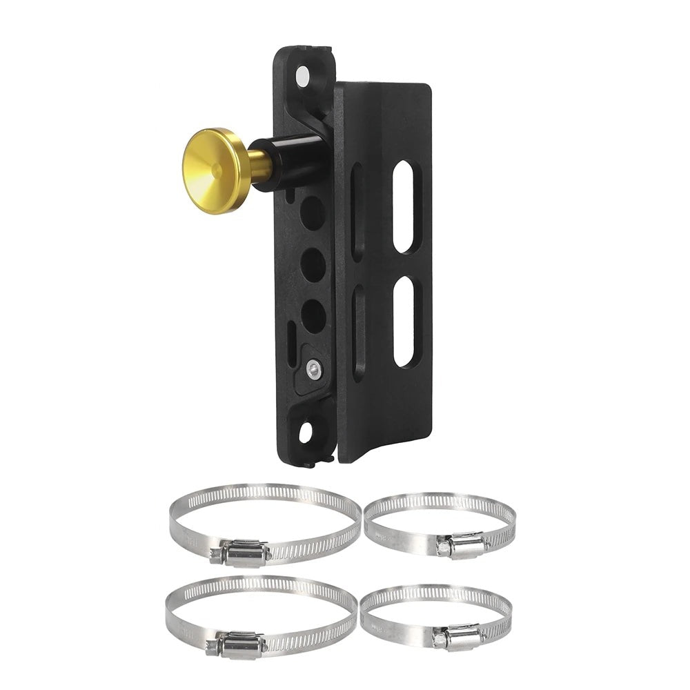 Fire extinguisher roll bar mount with gold quick release knob and hose clamps