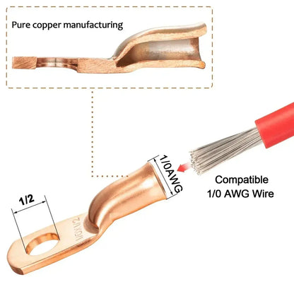 1/0 AWG Copper Ring Terminals – 10pc or 25pc – Stud Holes 6/8/10/12mm (Bare Copper) Tuck's Performance