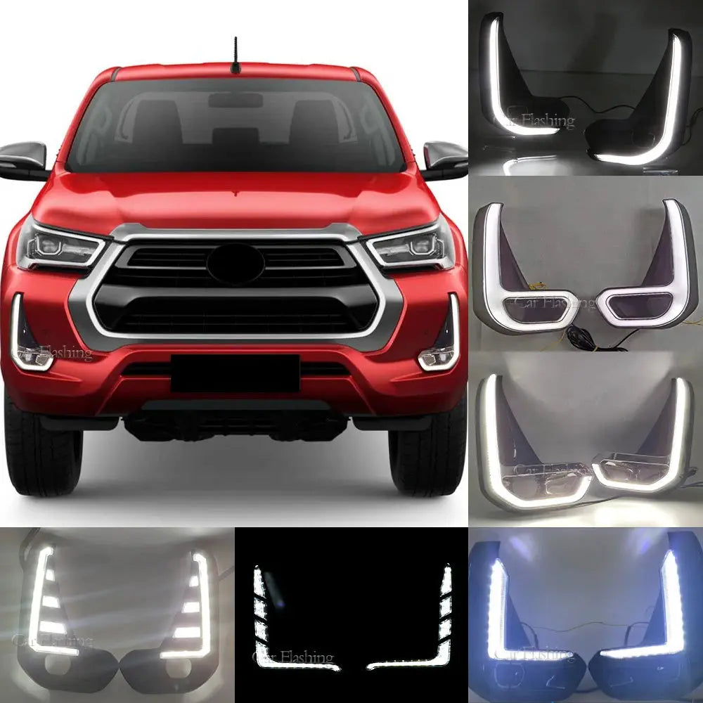 1 Set For Toyota Hilux  2020+LED Daytime Running Light with Turn Yellow Signal DRL Day Light Fog lamp Tuck's Performance