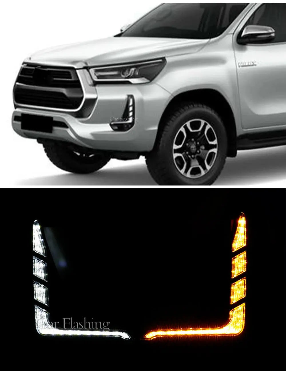 1 Set For Toyota Hilux  2020+LED Daytime Running Light with Turn Yellow Signal DRL Day Light Fog lamp Tuck's Performance