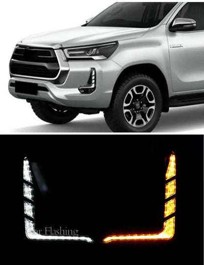 1 Set For Toyota Hilux  2020+LED Daytime Running Light with Turn Yellow Signal DRL Day Light Fog lamp Tuck's Performance