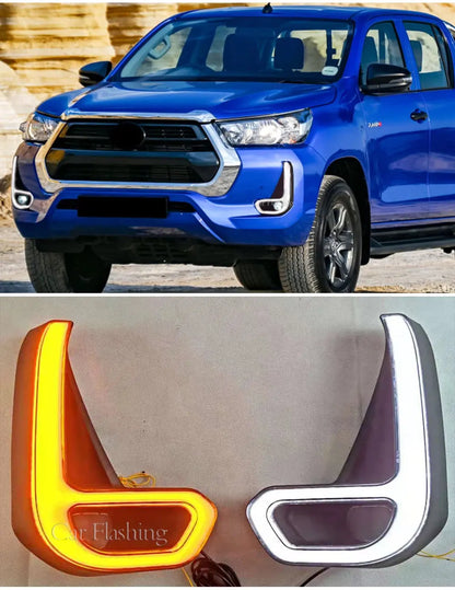 1 Set For Toyota Hilux  2020+LED Daytime Running Light with Turn Yellow Signal DRL Day Light Fog lamp Tuck's Performance