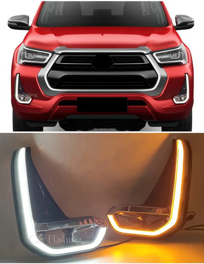 1 Set For Toyota Hilux  2020+LED Daytime Running Light with Turn Yellow Signal DRL Day Light Fog lamp Tuck's Performance
