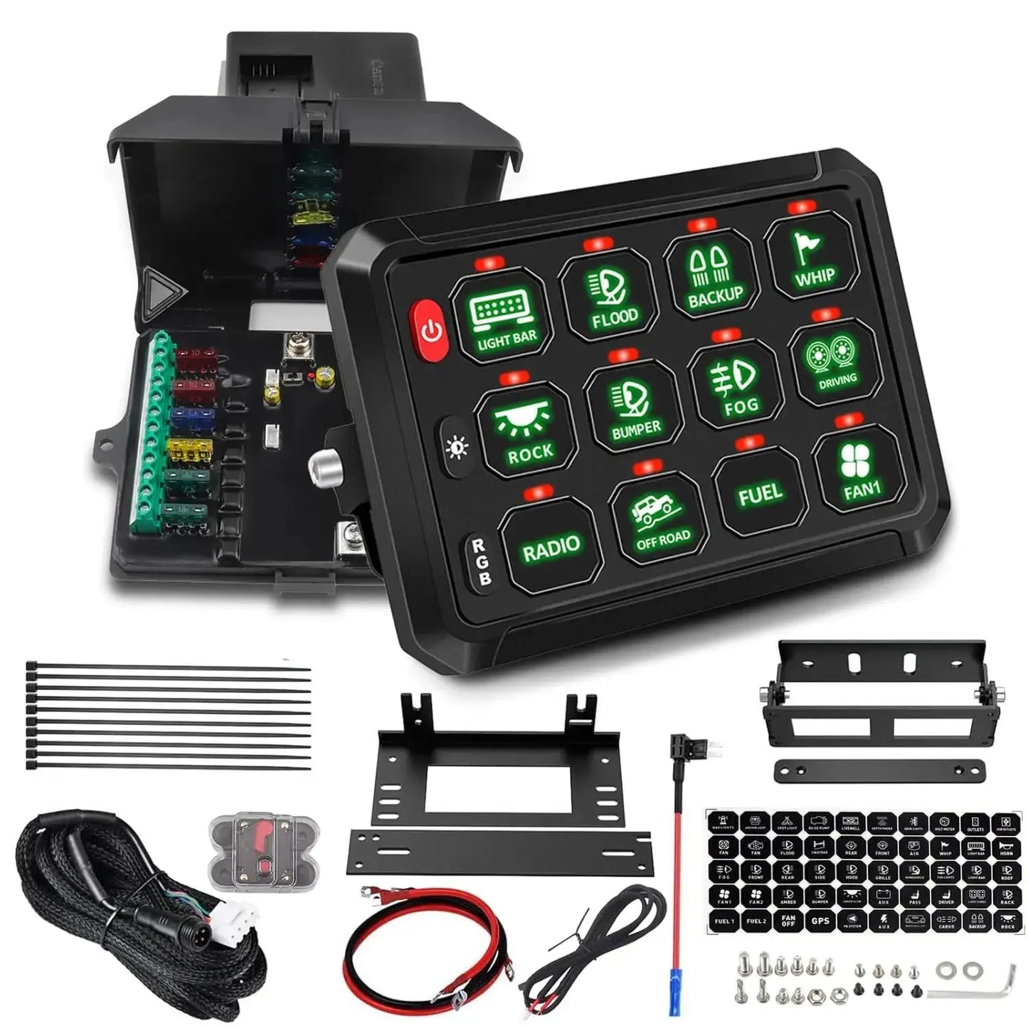 12 Speed Switch Panel Kit 12V 24V Switch Box On/Off RGB LED Car Touch Switch Panel Universal Circuit Control Relay System Tuck's Performance