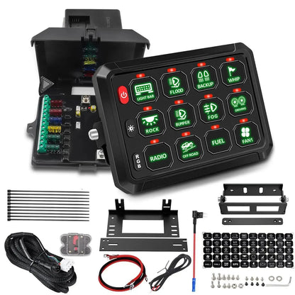 12 Speed Switch Panel Kit 12V 24V Switch Box On/Off RGB LED Car Touch Switch Panel Universal Circuit Control Relay System Tuck's Performance