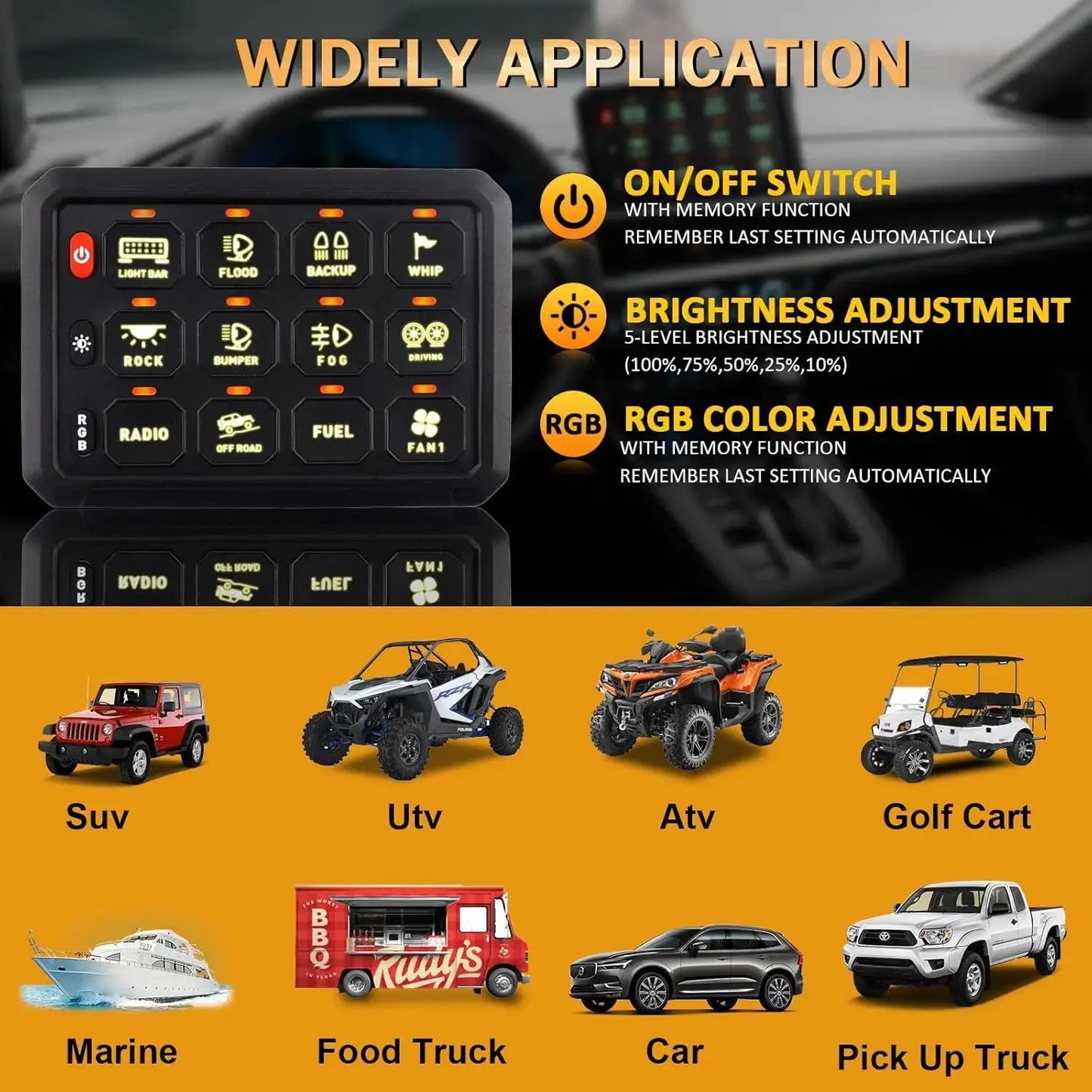 12 Speed Switch Panel Kit 12V 24V Switch Box On/Off RGB LED Car Touch Switch Panel Universal Circuit Control Relay System Tuck's Performance