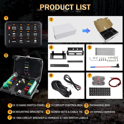 12 Speed Switch Panel Kit 12V 24V Switch Box On/Off RGB LED Car Touch Switch Panel Universal Circuit Control Relay System Tuck's Performance