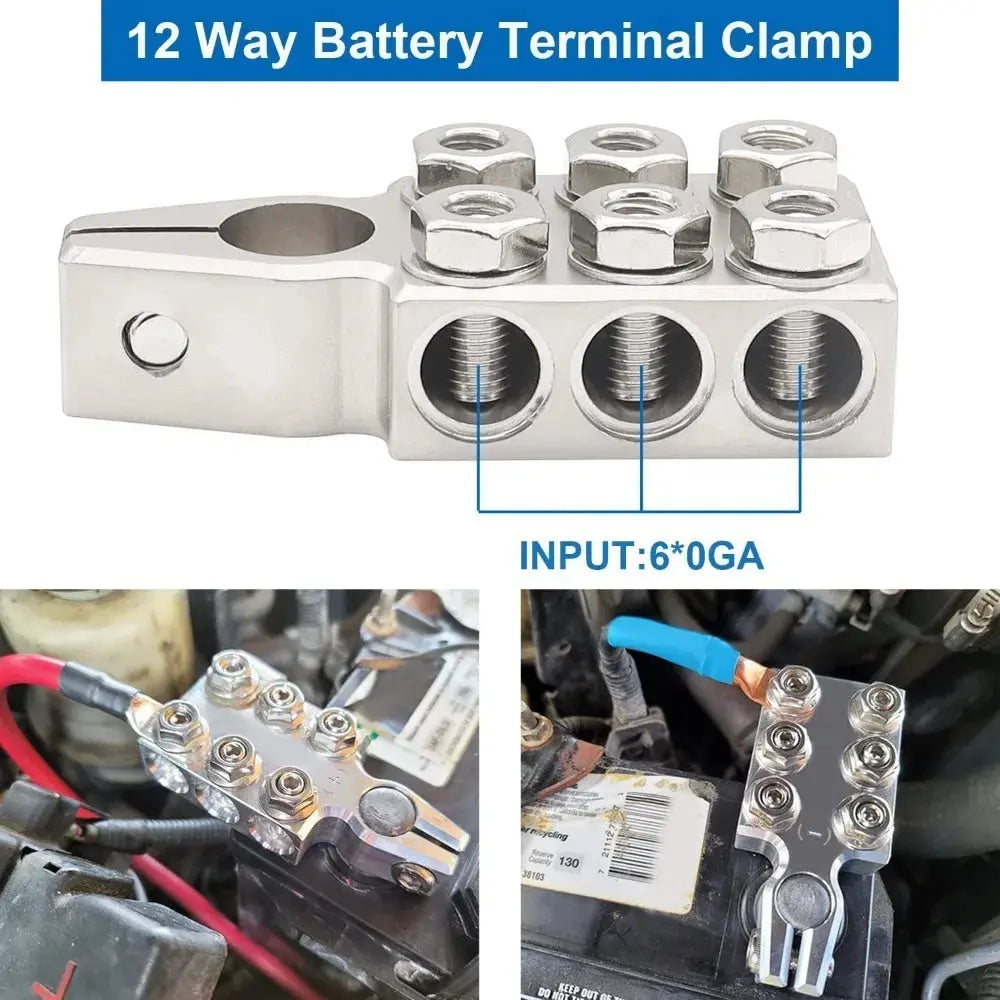 12-Way Battery Terminal Connectors (Pair) –  Alloy Multi-Output Battery Clamps – Suits 12V/24V Utes, 4x4s, Campers Tuck's Performance