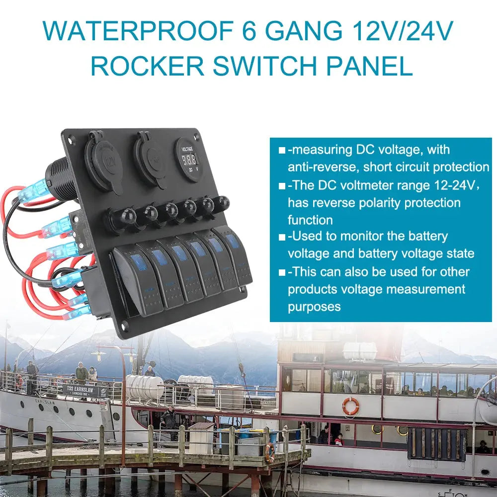 12V 24V 6 Buttons Car Switch Panel 15A Fuse Marine Circuit Breaker Voltmeter Tester Light Toggle USB Chargers 3.0 Auto Splitter Tuck's Performance