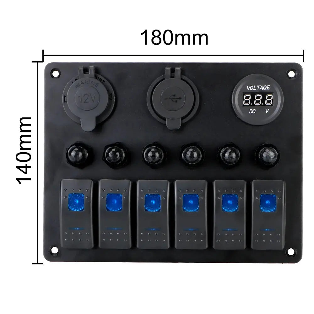 12V 24V 6 Buttons Car Switch Panel 15A Fuse Marine Circuit Breaker Voltmeter Tester Light Toggle USB Chargers 3.0 Auto Splitter Tuck's Performance