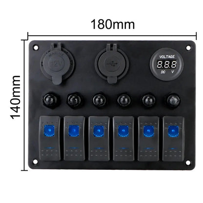 12V 24V 6 Buttons Car Switch Panel 15A Fuse Marine Circuit Breaker Voltmeter Tester Light Toggle USB Chargers 3.0 Auto Splitter Tuck's Performance