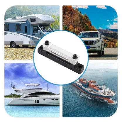 12V / 24V Universal 6-Way Battery Bus Bar – Power Distribution Block with Clear Cover (150A) Tuck's Performance