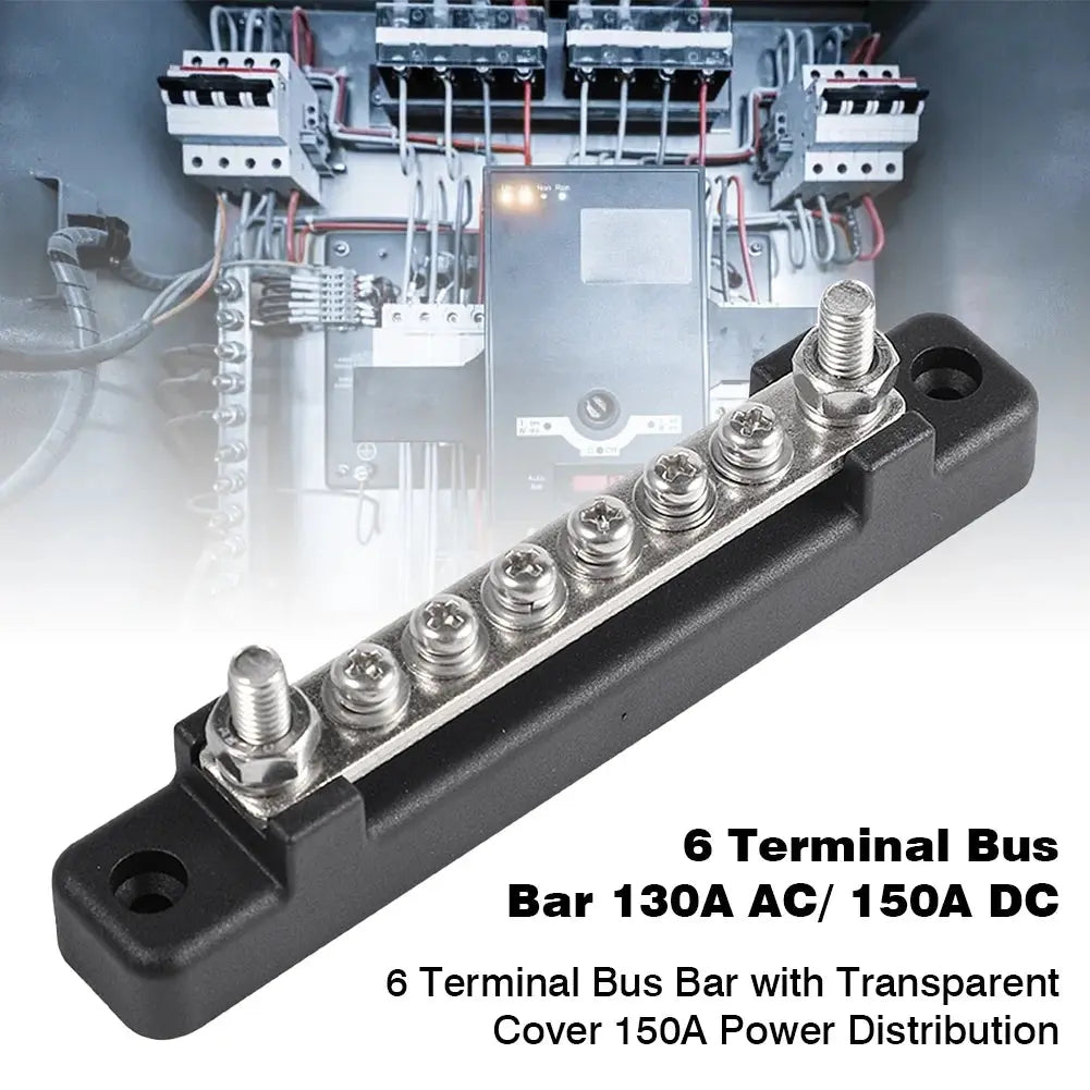 12V / 24V Universal 6-Way Battery Bus Bar – Power Distribution Block with Clear Cover (150A) Tuck's Performance