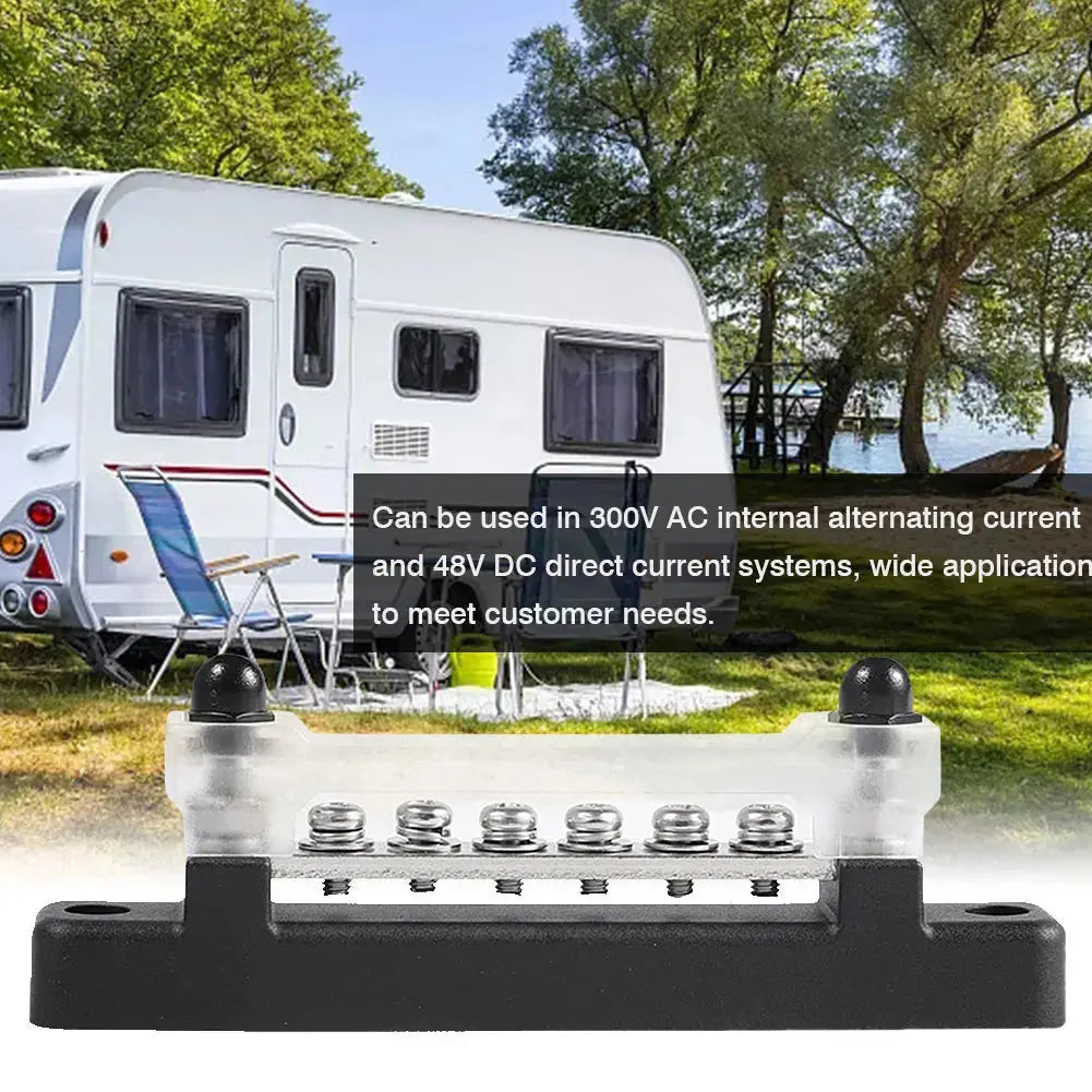 12V / 24V Universal 6-Way Battery Bus Bar – Power Distribution Block with Clear Cover (150A) Tuck's Performance