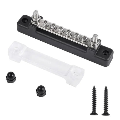 12V / 24V Universal 6-Way Battery Bus Bar – Power Distribution Block with Clear Cover (150A) Tuck's Performance