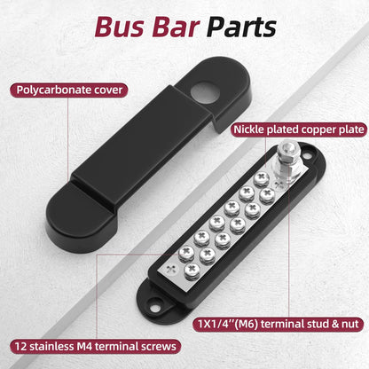 12V / 24V Universal Power Distribution Bus Bar – 150A Battery Busbar (Dual Positive & Ground) Tuck's Performance