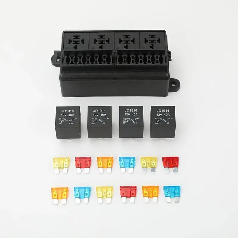 12V / 24V Universal Relay & Fuse Box – 4 Relay + 12 Fuse Block (Splash-Resistant, Pre-Wired Options) Tuck's Performance