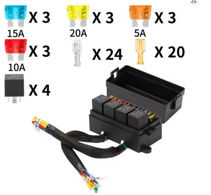 12V / 24V Universal Relay & Fuse Box – 4 Relay + 12 Fuse Block (Splash-Resistant, Pre-Wired Options) Tuck's Performance