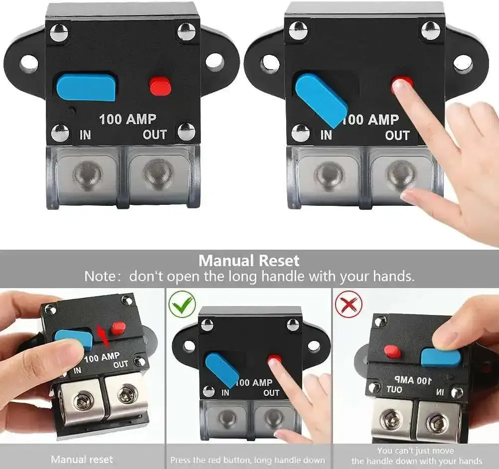 12V–48V Resettable DC Circuit Breaker 30A–300A – Manual Reset Battery & Audio Protection Tuck's Performance