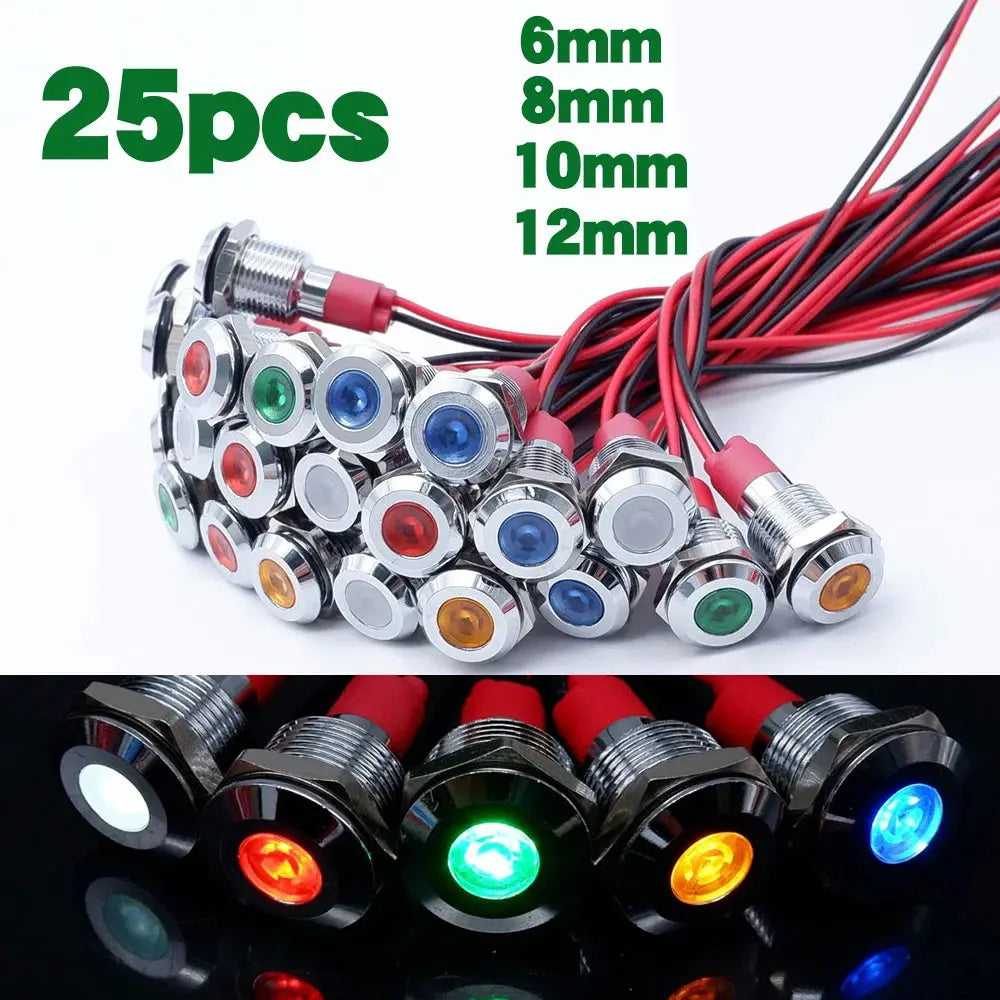 12V metal dash indicator light set, 25 pieces