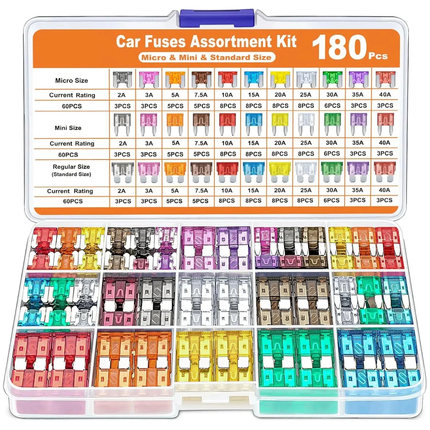 180pc Automotive Fuse Kit – Standard, Mini & Micro Blade Fuses with Puller (12V / 24V) Tuck's Performance