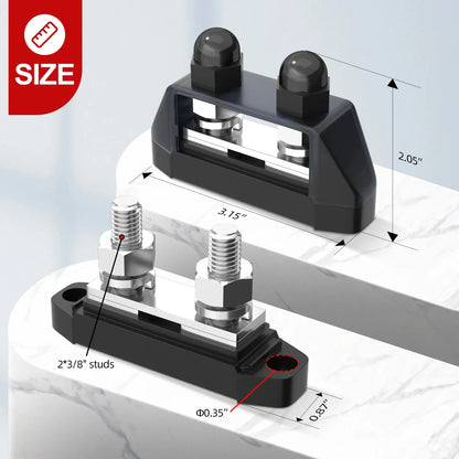 Insulated base and mounting points on the 250A bus bar