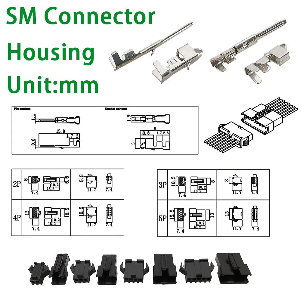 Assembled 2.54mm connector with pins inserted
