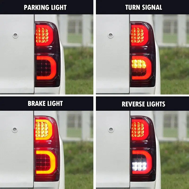 2PCS LED Tail Light Rear Running Light+Brake+Reverse Lamp+ Amber Turn Signal Taillight Assembly For Hilux Vigo 2005-2015 Tuck's Performance