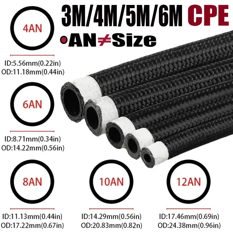 Braided Fuel Oil Hose Line – Universal AN4 to AN12 (CPE Rubber) Tuck's Performance