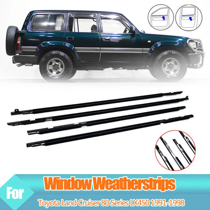 4PCS Outer Windows Rubber Weatherstrip Door Sealing Belt Moulding Trim for Toyota Land Cruiser LC80 80 Series LX450 1991-1998