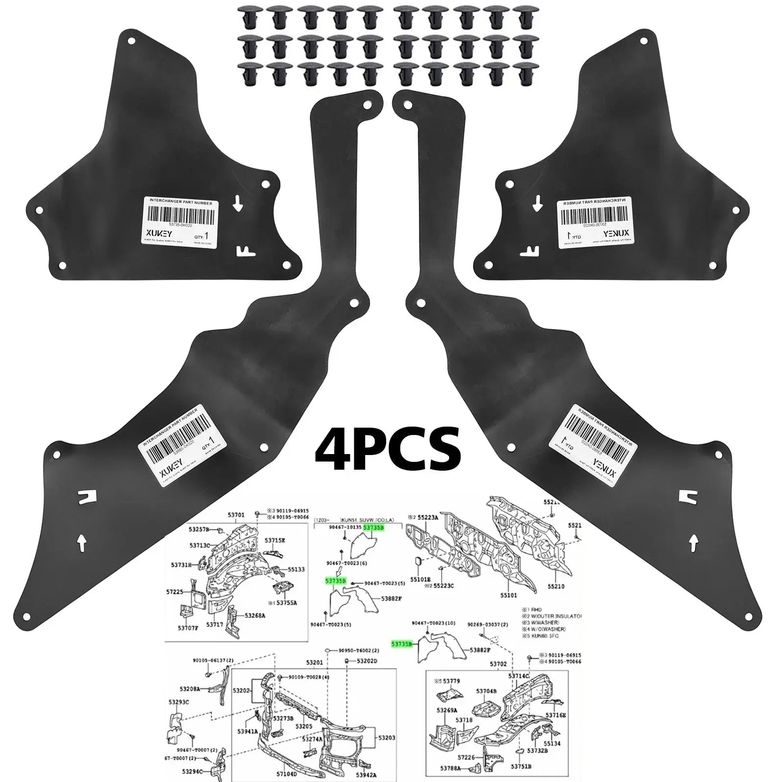 4pcs Hilux Splash Engine Sheild Set Liner Apron Seal Tuck's Performance