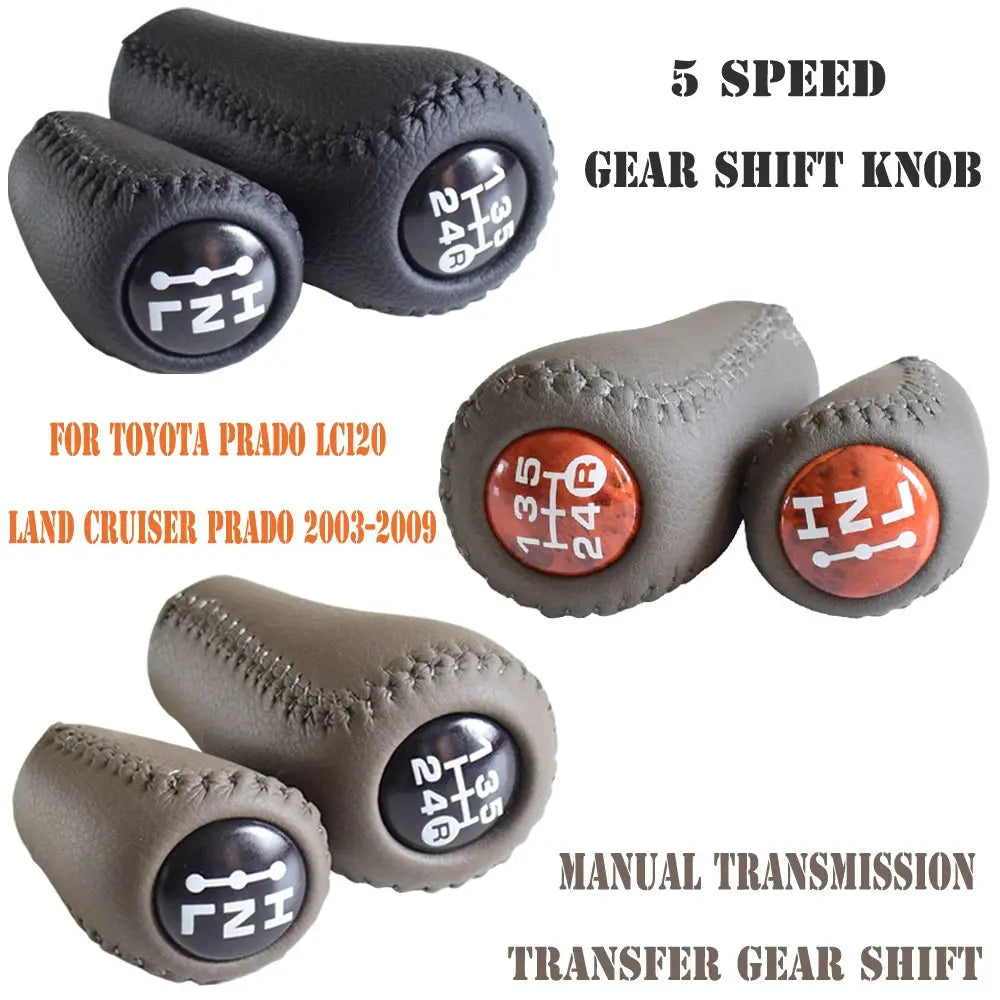 Gear Shift Knob 5 Speed Manual Transmission Leather Transfer Gear Shift Fit for Toyota Prado LC120 Land Cruiser Prado 2003-2009