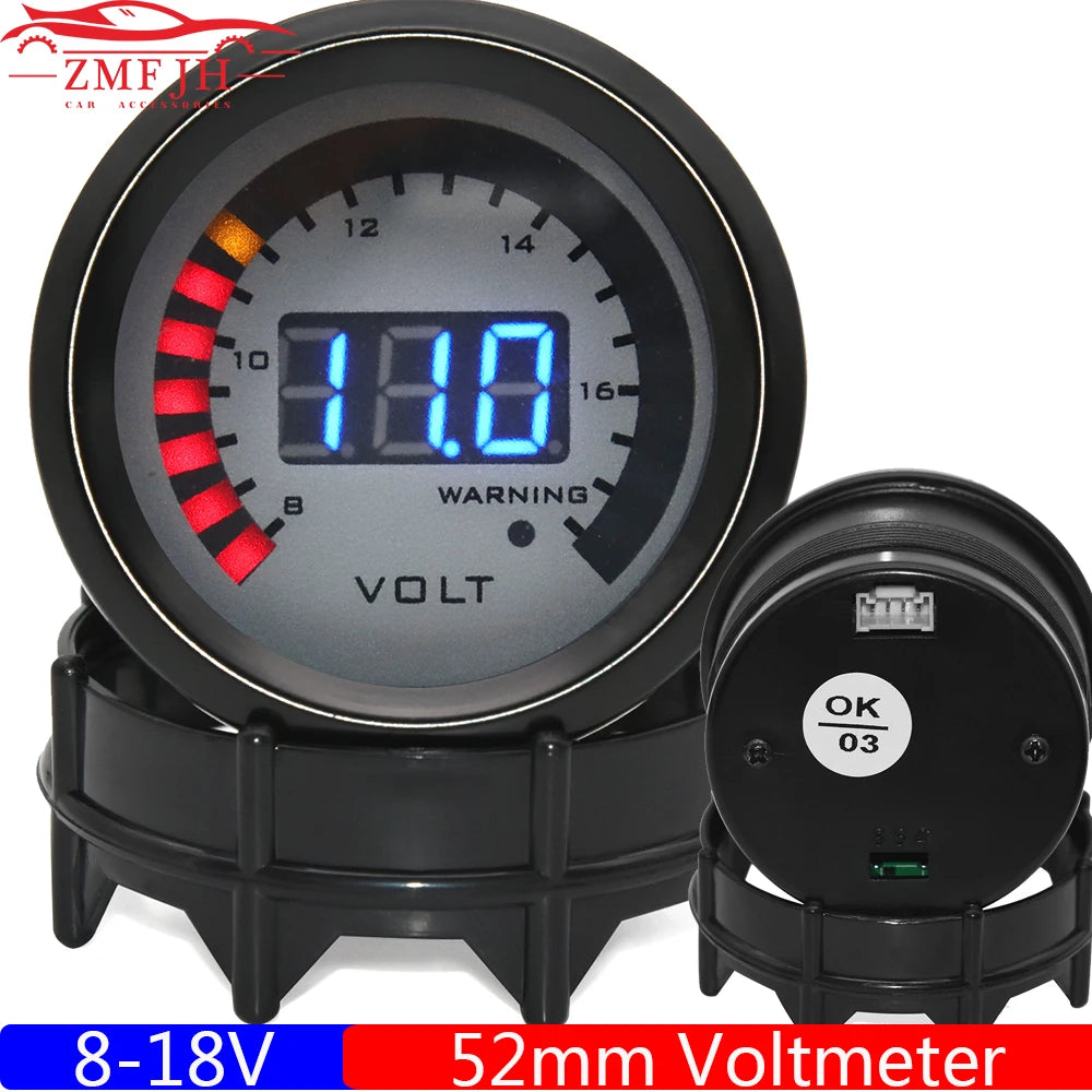 52mm digital voltmeter gauge 8V to 18V with holder option