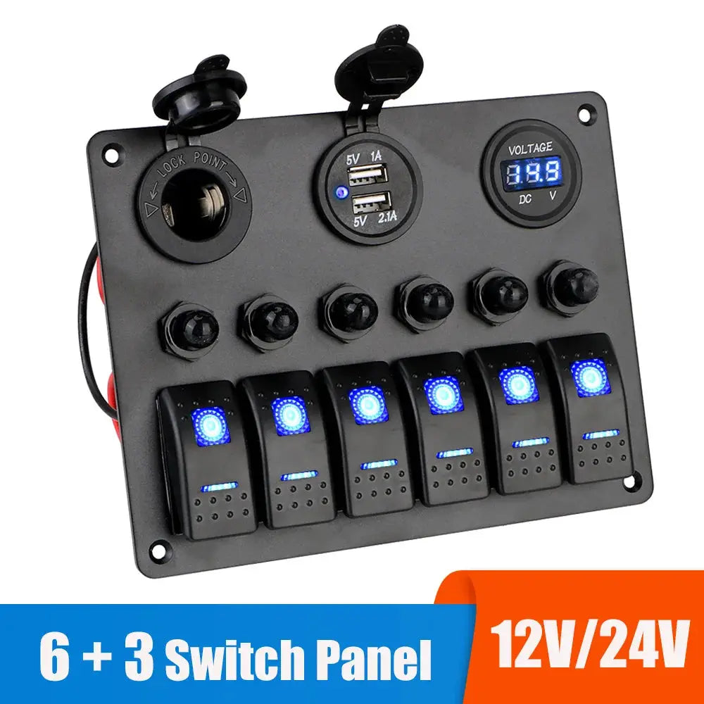 6 button switch panel with voltmeter and USB charger
