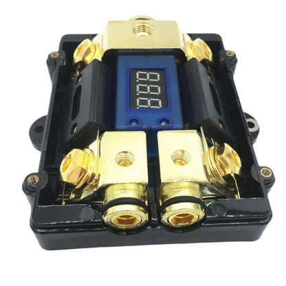 ANL Fuse Holder with Digital LED Voltage Display – 1 In 2 Out Heavy-Duty Car / RV / Marine Audio Power Block Tuck's Performance